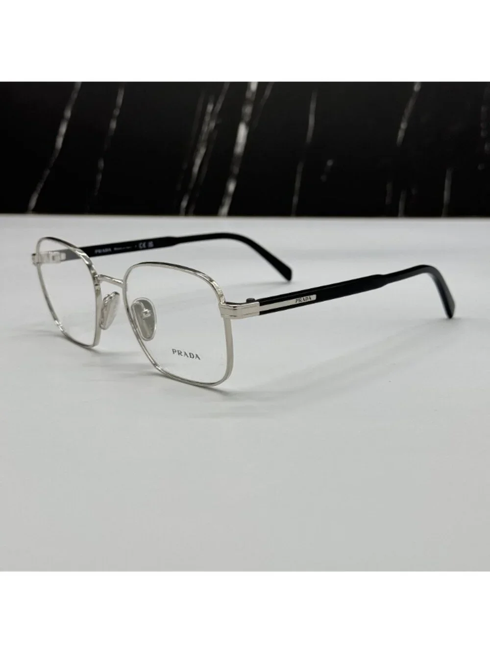 NWT Prada PRA55V 1BC1O1 Silver Square Unisex Metal Eyeglasses PR A55V